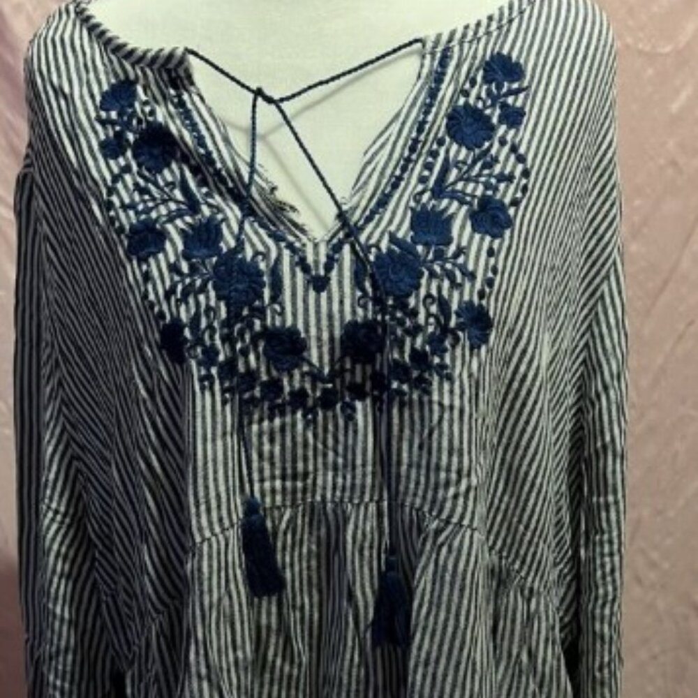 Slightly worn blue and white striped Tunic Sz XXL